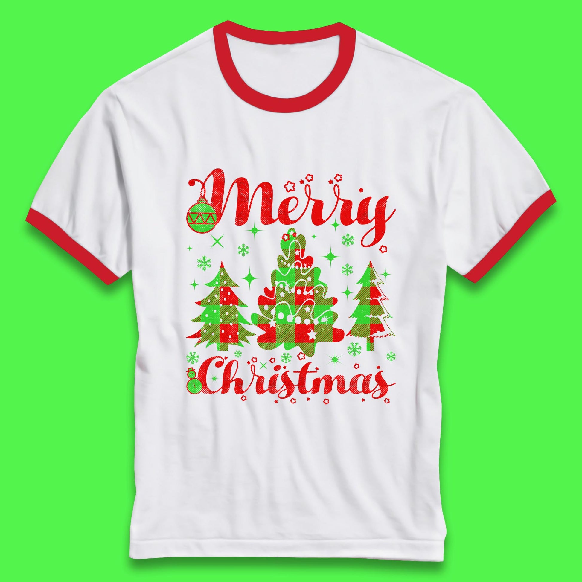 merry christmas trees ringer t shirt