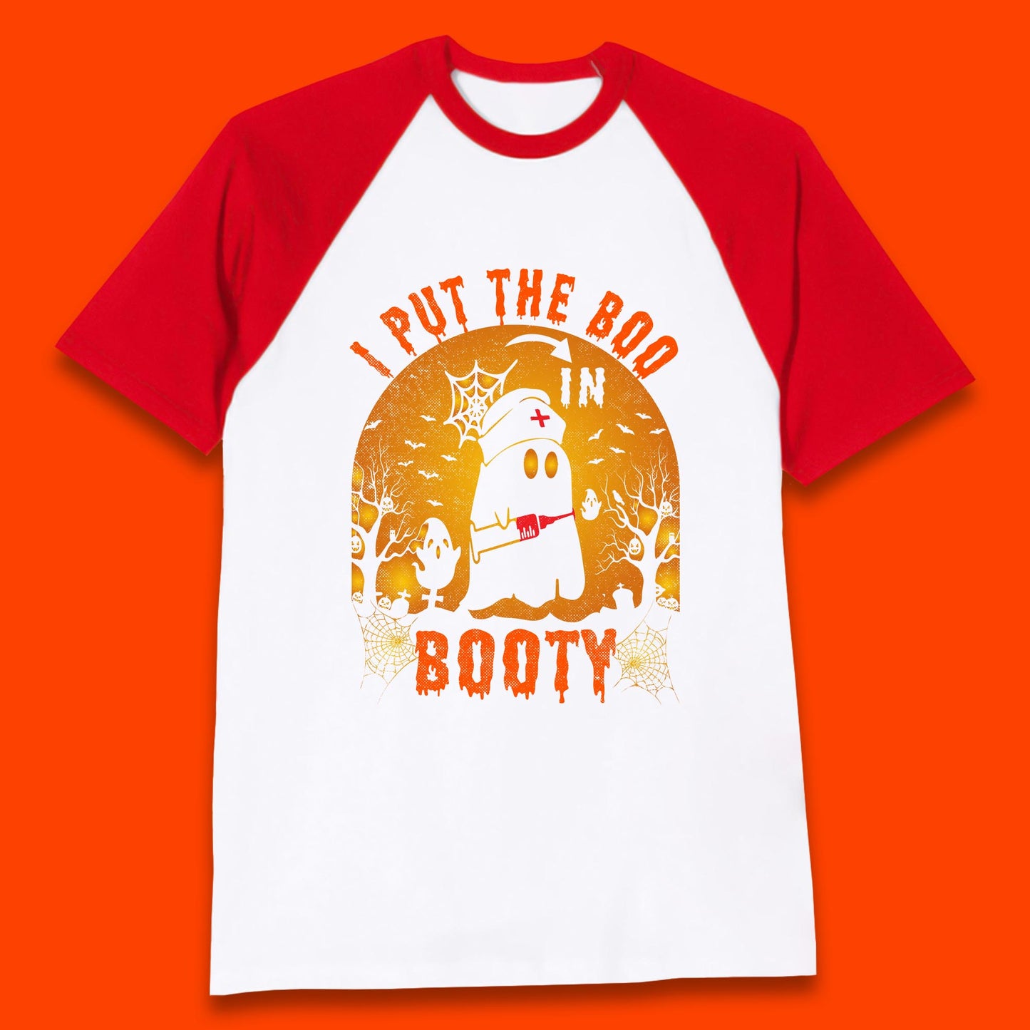 I Put The Boo In Booty Nurse Ghost Syringe Funny Halloween Nursing Boo Ghost Costume Baseball T Shirt
