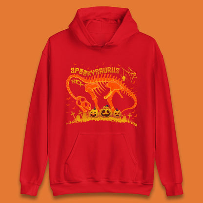 Spooky Saurus Rex Halloween Dinosaur T-Rex Skeleton With Scary Pumpkins Unisex Hoodie