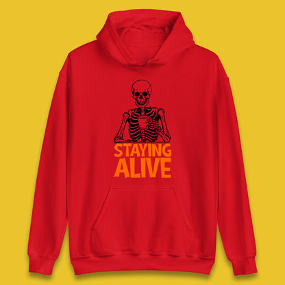 Staying Alive Funny Skeleton Trendy Coffee Halloween Skull Vintage Coffee Lovers Unisex Hoodie