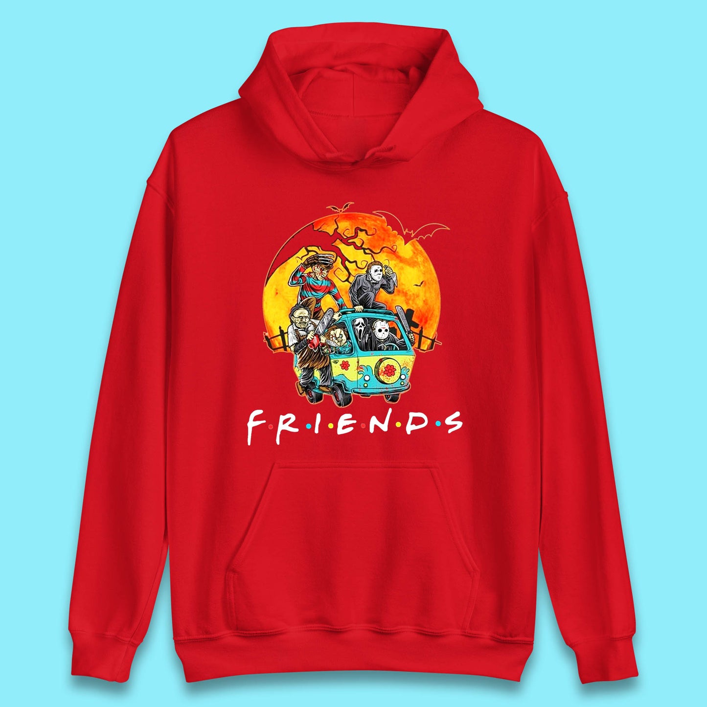 Friends Van Halloween Scooby Doo Mystery Machine Horror Movie Villians Characters Unisex Hoodie