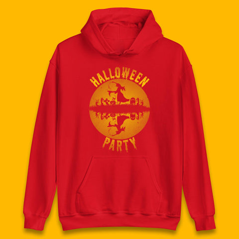 Halloween Party Flying Witch Horror Scary Spooky Season Scary Boo With Full Moon Unisex Hoodie