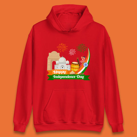 Happy India Independence Day 15th August Patriotic Indian Flag India Architectural Landmarks Unisex Hoodie
