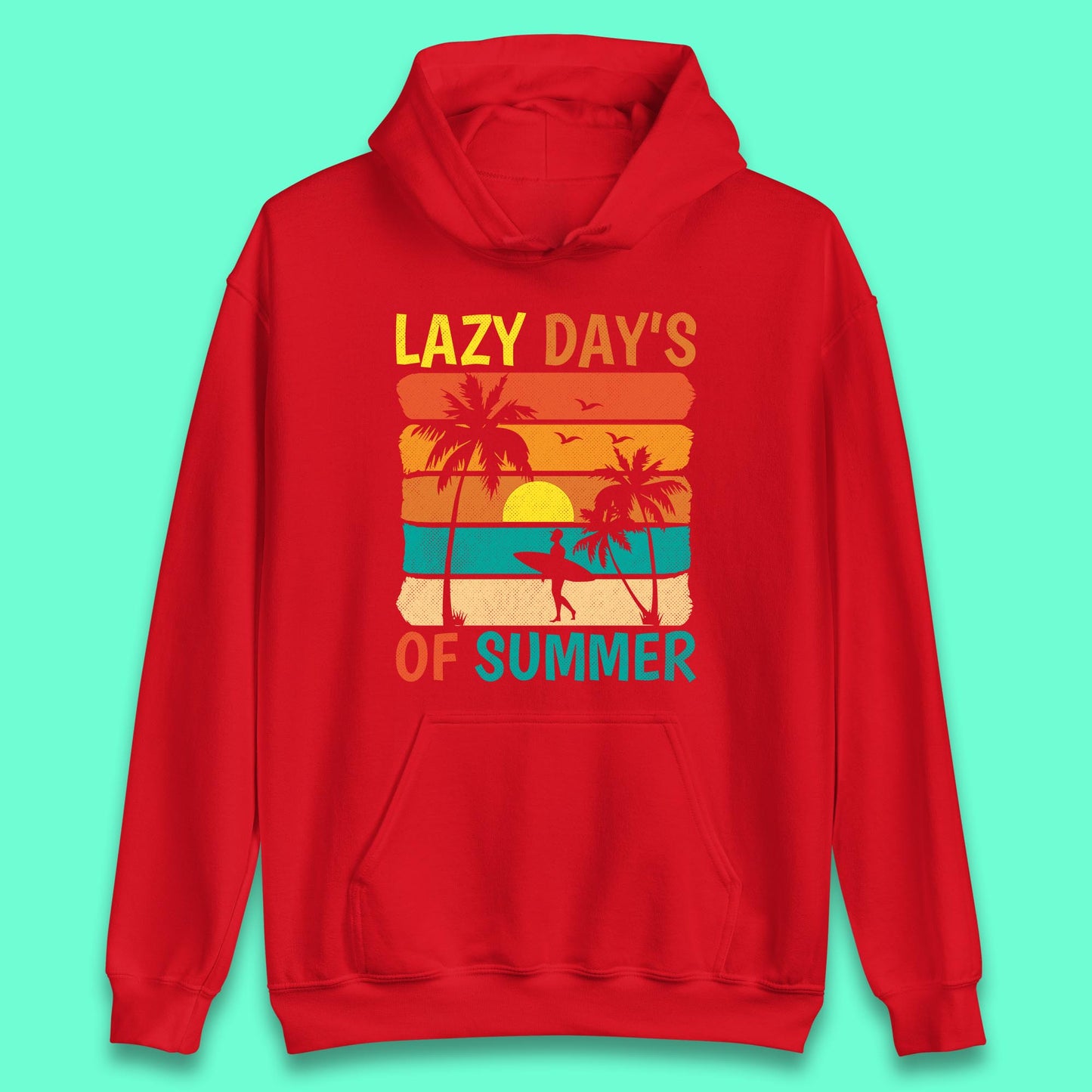 Lazy Days Of Summer Vintage Retro Sunset Surfer Beach Palm Trees Unisex Hoodie