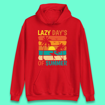 Lazy Days Of Summer Vintage Retro Sunset Surfer Beach Palm Trees Unisex Hoodie