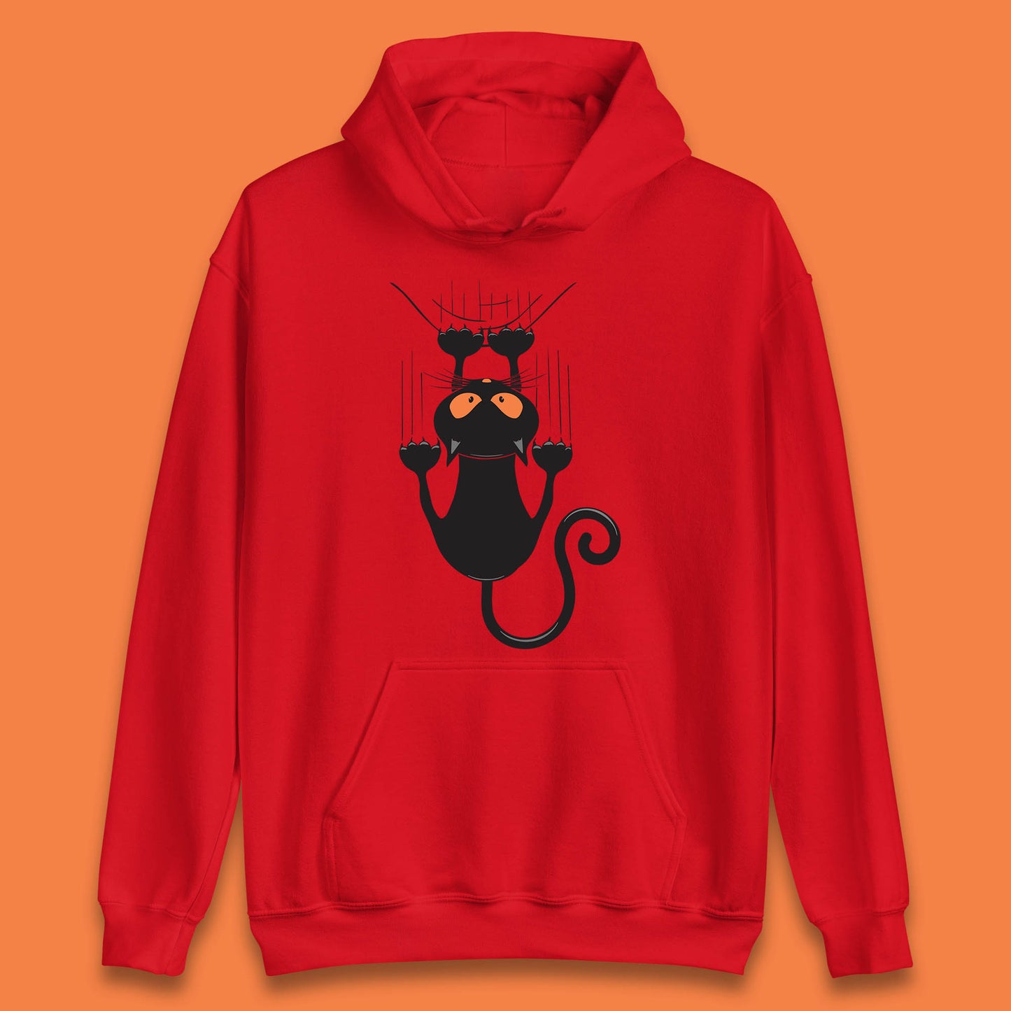 Black Cat Cartoon Scratching Climbing Wall Halloween Horror Scary Black Cat Spooky Season Unisex Hoodie