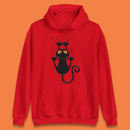 Black Cat Cartoon Scratching Climbing Wall Halloween Horror Scary Black Cat Spooky Season Unisex Hoodie