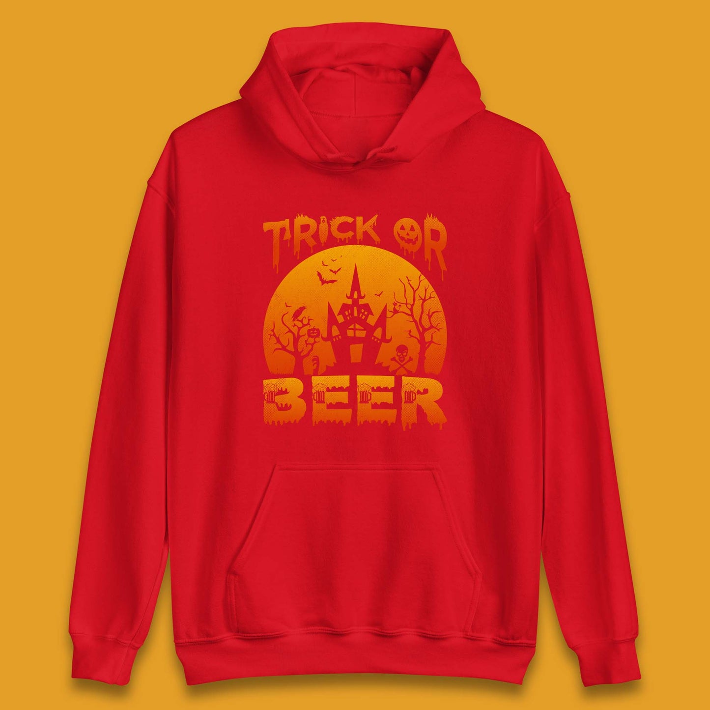 Trick Or Beer Halloween Drinking Beer Lover Horror Haunted House Drinker Halloween Party Unisex Hoodie