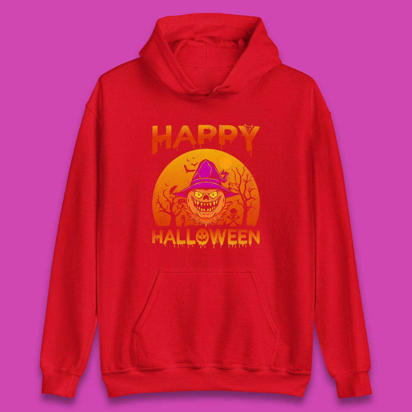 Happy Halloween Monster Pumpkin With Witch Hat Horror Scary Spooky Season Unisex Hoodie
