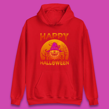 Happy Halloween Monster Pumpkin With Witch Hat Horror Scary Spooky Season Unisex Hoodie