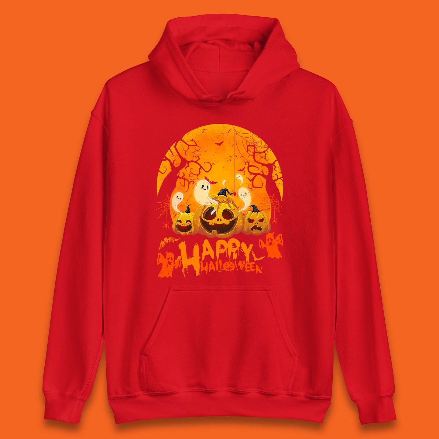Happy Halloween Jack O Lantern Pumpkins Scary Boo Ghost Haunted Trees Unisex Hoodie