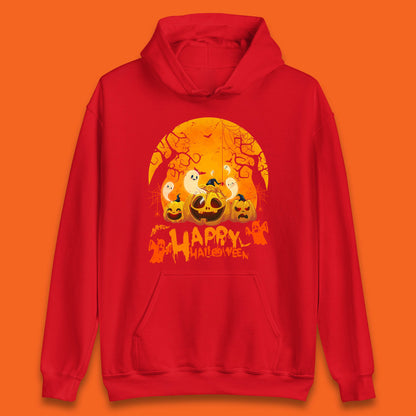 Happy Halloween Jack O Lantern Pumpkins Scary Boo Ghost Haunted Trees Unisex Hoodie