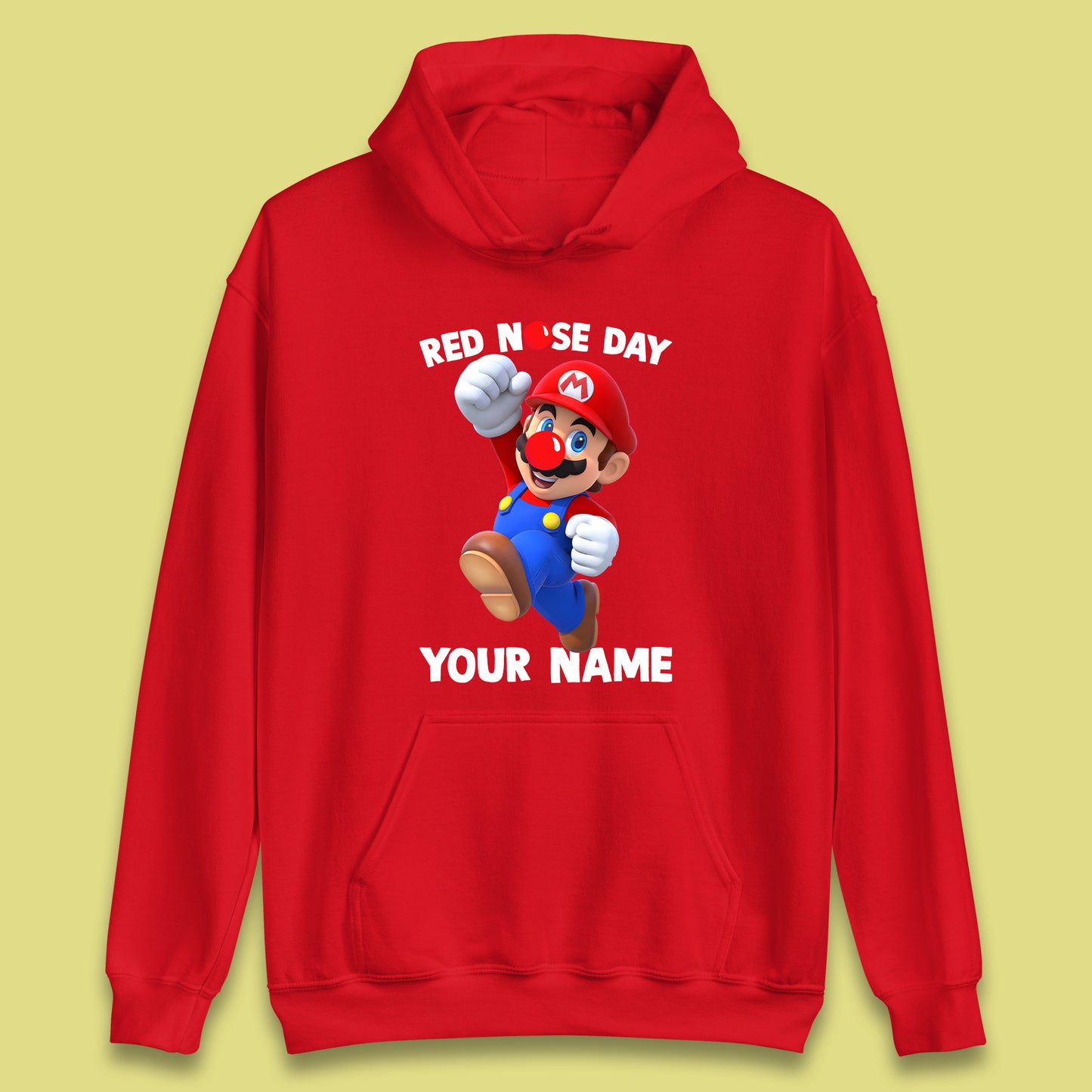 Personalised Super Mario Red Nose Day Unisex Hoodie
