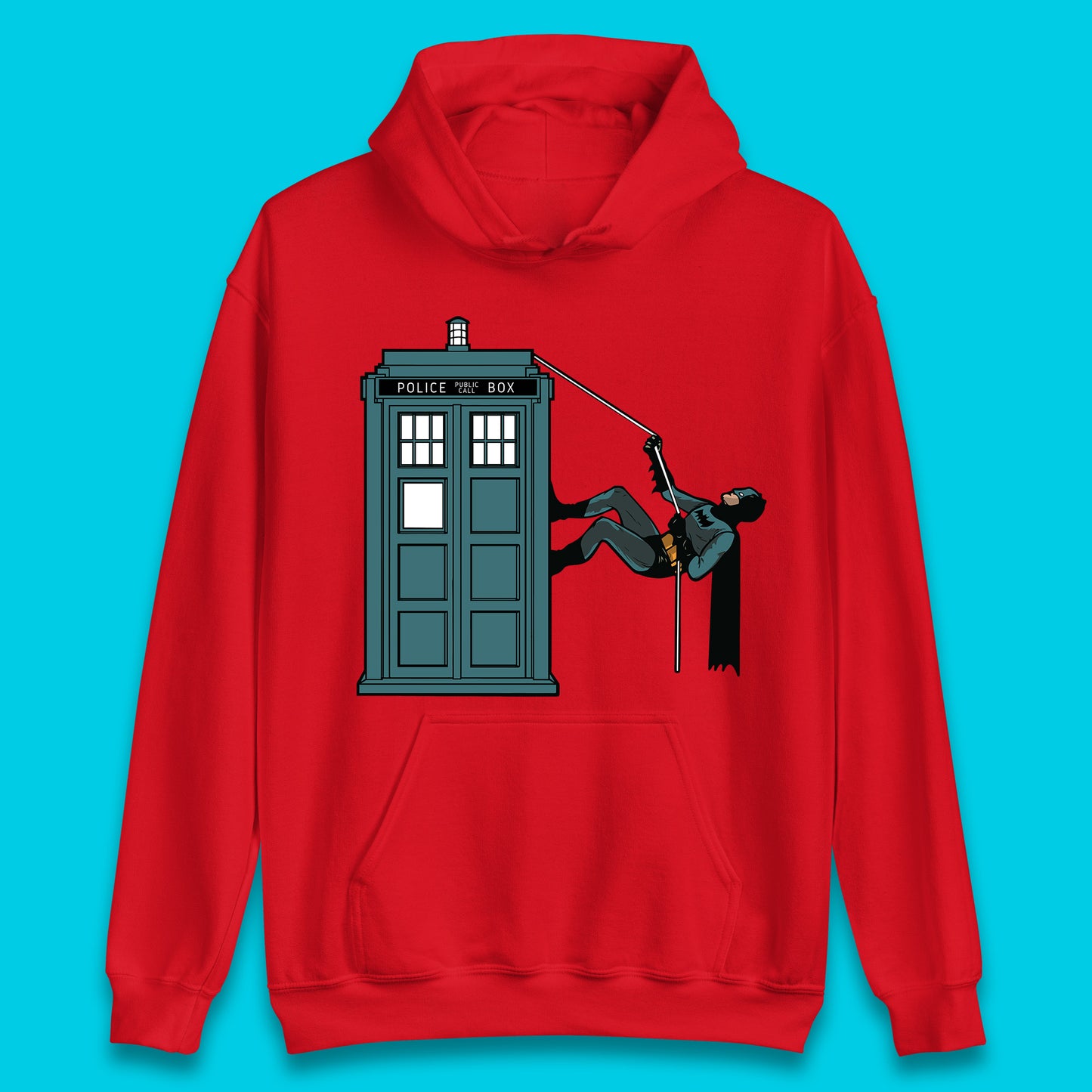 Batman Climbing Police Public Call Box DC Comics Superhero Movie Character Unisex Hoodie