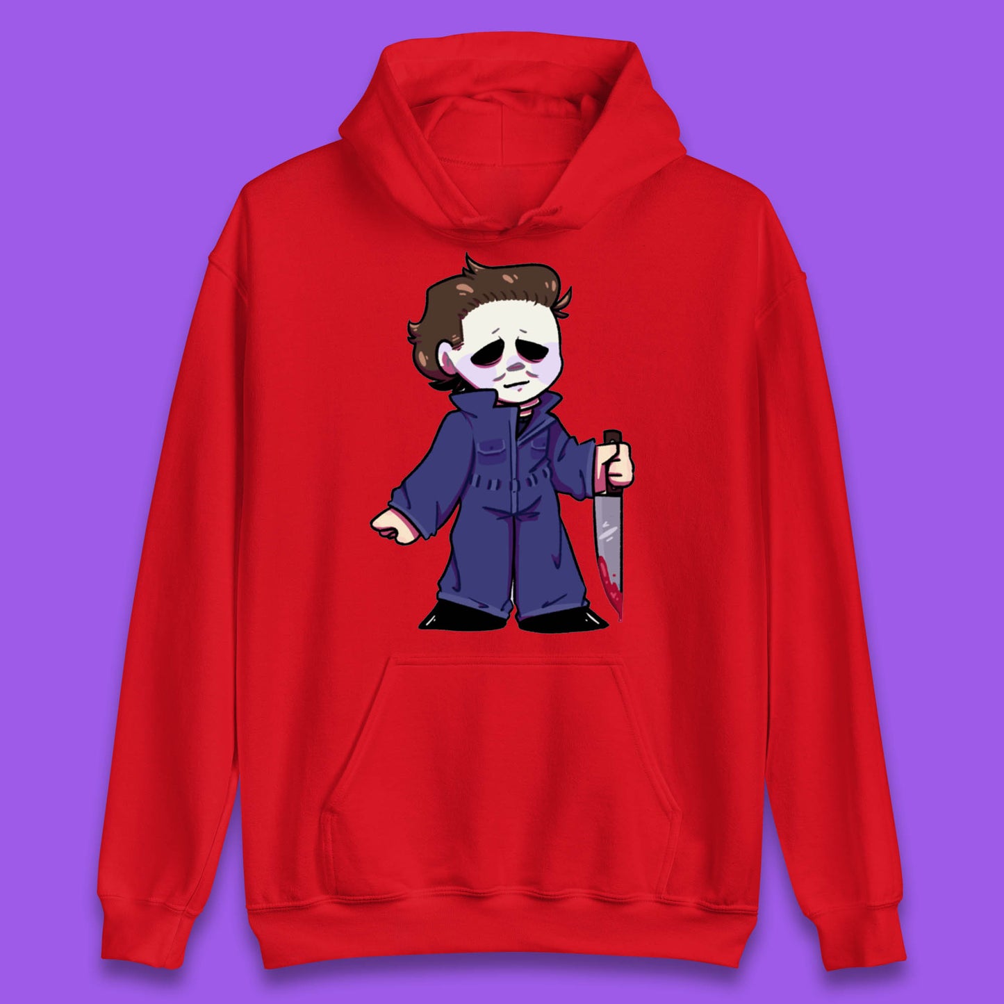 Chibi Michael Myers Holding Bloody Knife Halloween Serial Killer Horror Movie Character Unisex Hoodie