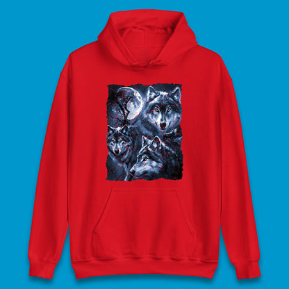 Wolf Family Howling 3 Wolf Moon Wild Free Wolves Three Gray Wolf Dog Animal The Mountain Unisex Hoodie