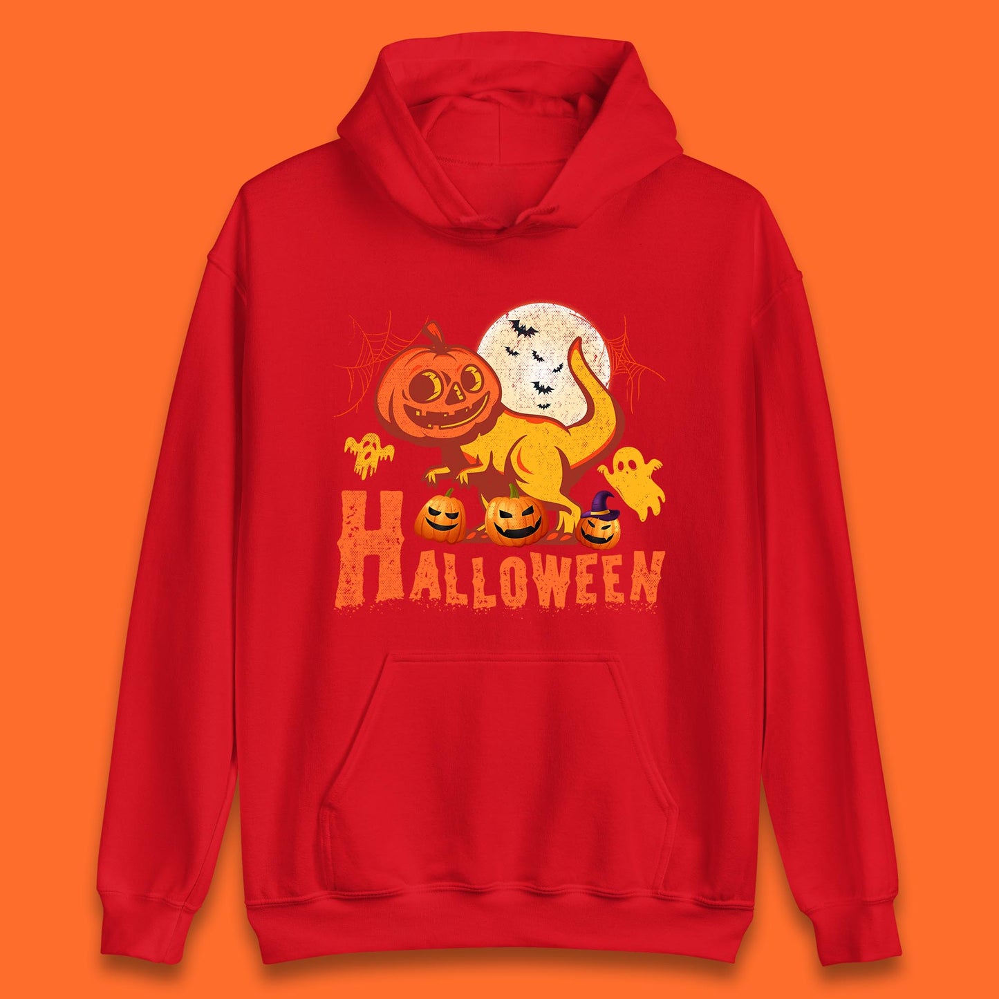 Halloween Dinosaur Jack O Lantern T-Rex Funny Dino Pumpkin Scary Boo and Bats Festive Costume Unisex Hoodie