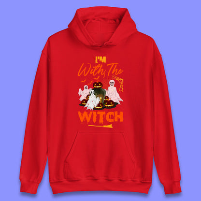 I'm With The Witch Halloween Ghosts With Jack-O-Lantern Horror Pumpkins Unisex Hoodie