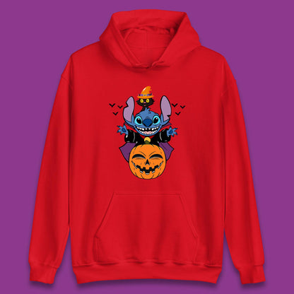 Disney Halloween Pumpkin Devil Stitch With Black Cat Horror Scary Disney Lilo & Stitch Unisex Hoodie