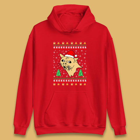 Coughing Cat Meme Ugly Christmas Funny Xmas Cat Coughing & Tongue Out Unisex Hoodie