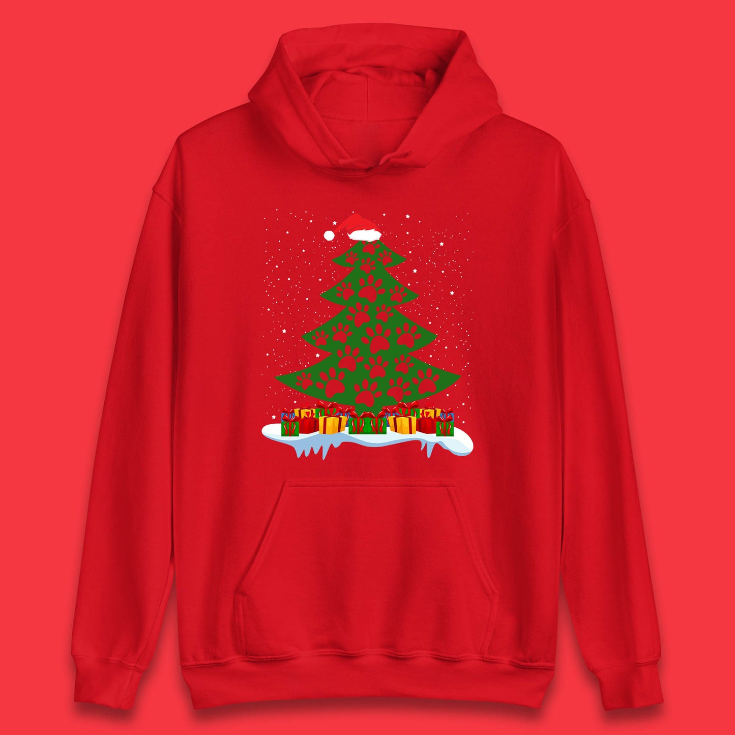 christmas tree with paw prints of dogs hoodie
