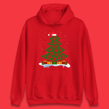 christmas tree with paw prints of dogs hoodie