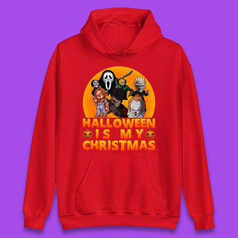 Halloween Is My Christmas Freddy Krueger, Pennywise, Chucky, Jayson, Ghost Face, Pinhead, Horror Movie Fictional Character Spoof Unisex Hoodie