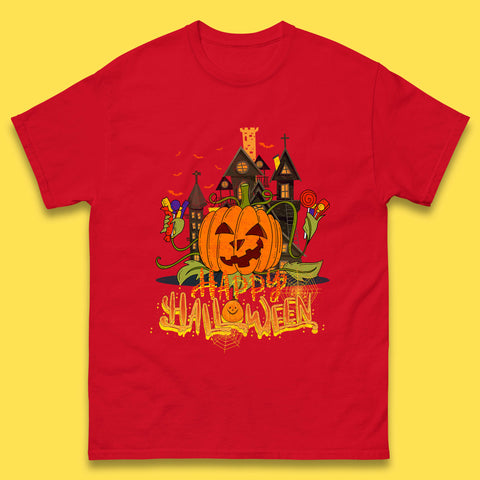 Happy Halloween Spooky Haunted House Halloween Pumpkin Horror Scary Jack-o-lantern Mens Tee Top
