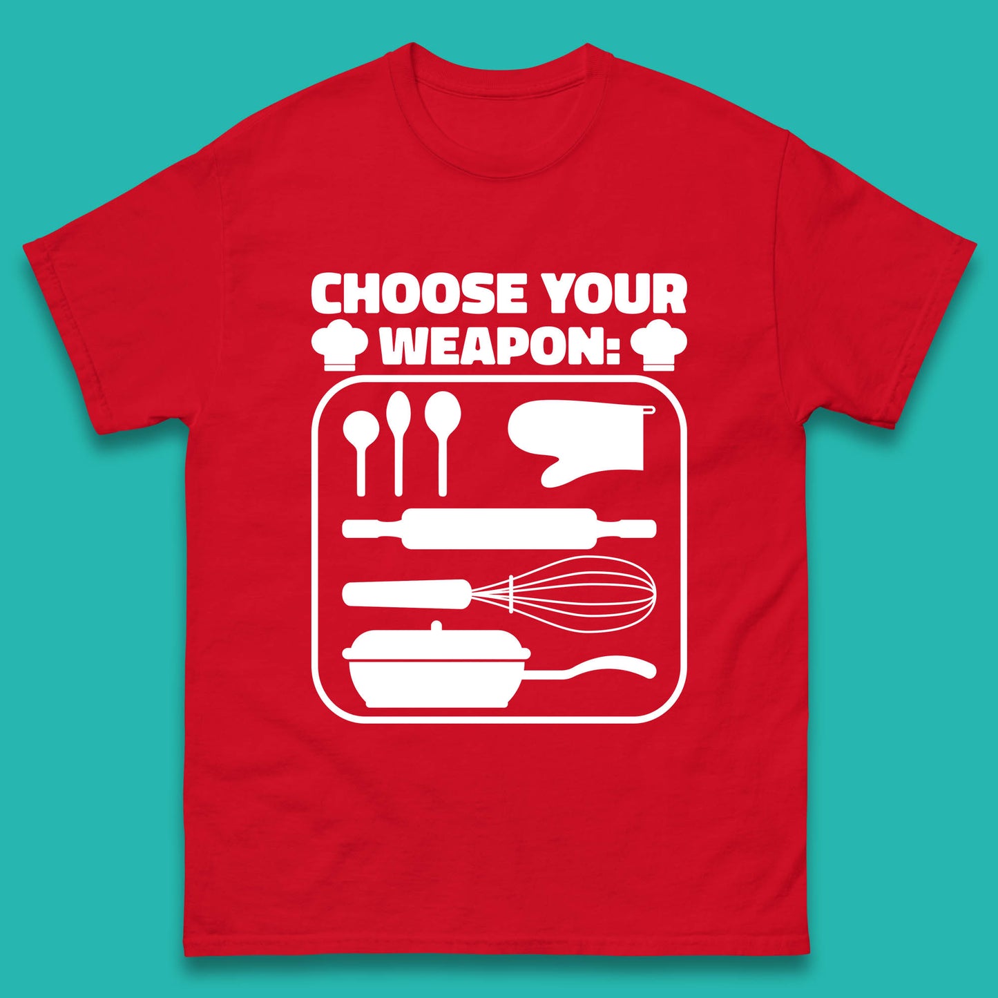 Choose Your Weapon Chef  Funny Cooking Kitchen Baking Weapons Mens Tee Top