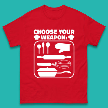 Choose Your Weapon Chef  Funny Cooking Kitchen Baking Weapons Mens Tee Top