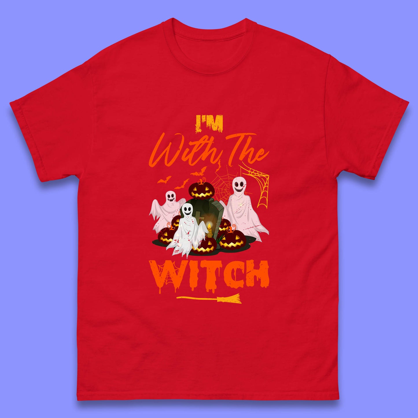 I'm With The Witch Halloween Ghosts With Jack-O-Lantern Horror Pumpkins Mens Tee Top