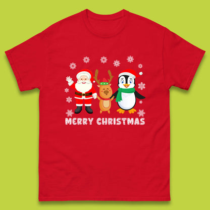 Merry Christmas Penguin T Shirt Santa Claus And Reindeer Top