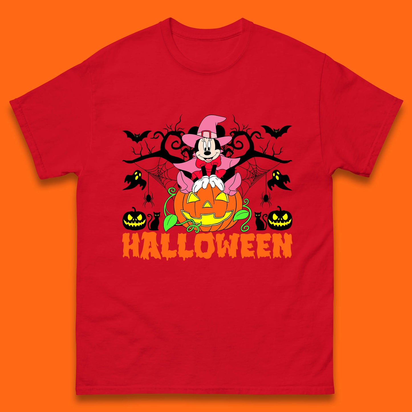 Disney Halloween Witch Minnie Mouse Sitting On Pumpkin Horror Scary Disneyland Trip Costume Mens Tee Top
