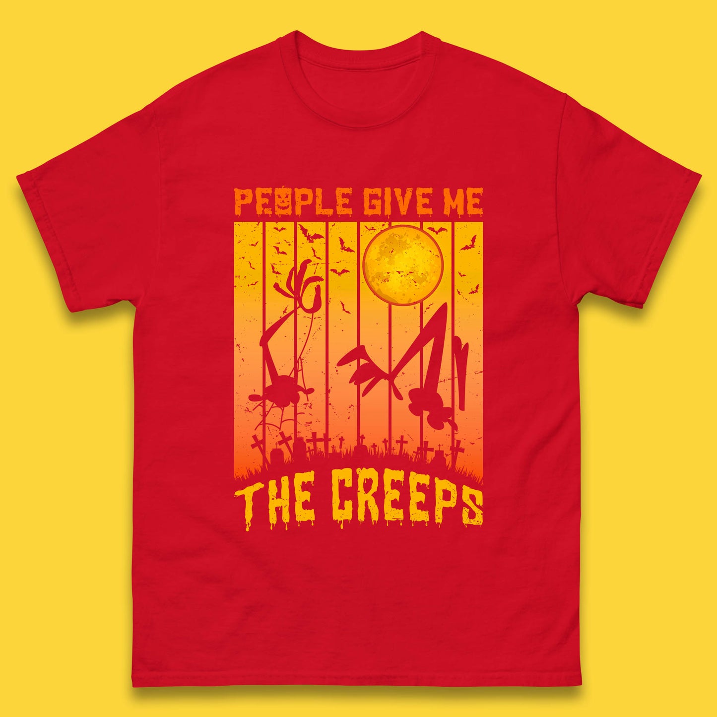 People Give Me The Creep Halloween Horror Scary Graveyards Full moon Flying Bats Mens Tee Top