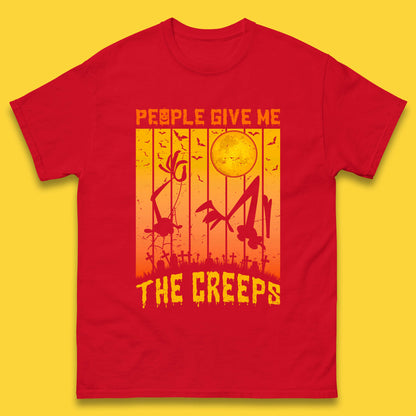 People Give Me The Creep Halloween Horror Scary Graveyards Full moon Flying Bats Mens Tee Top