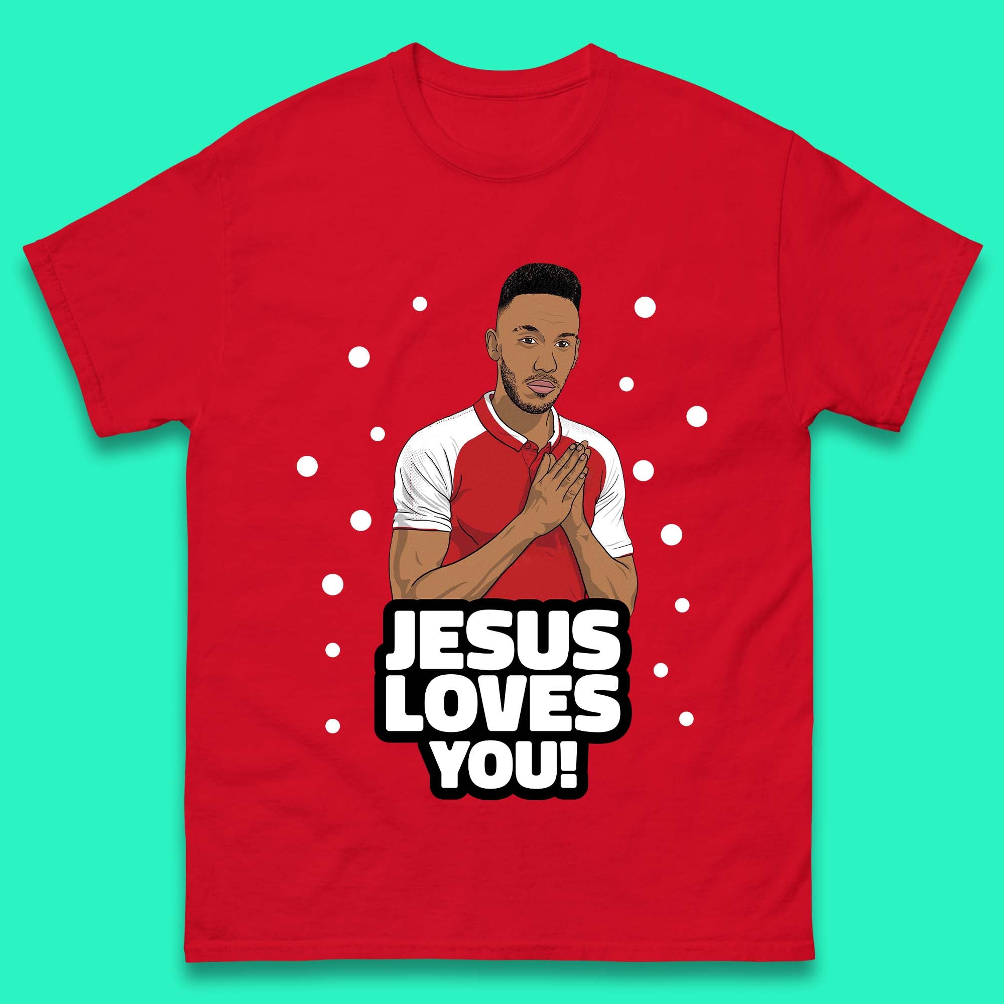Jesus Loves You Footballer Christmas Mens T-Shirt