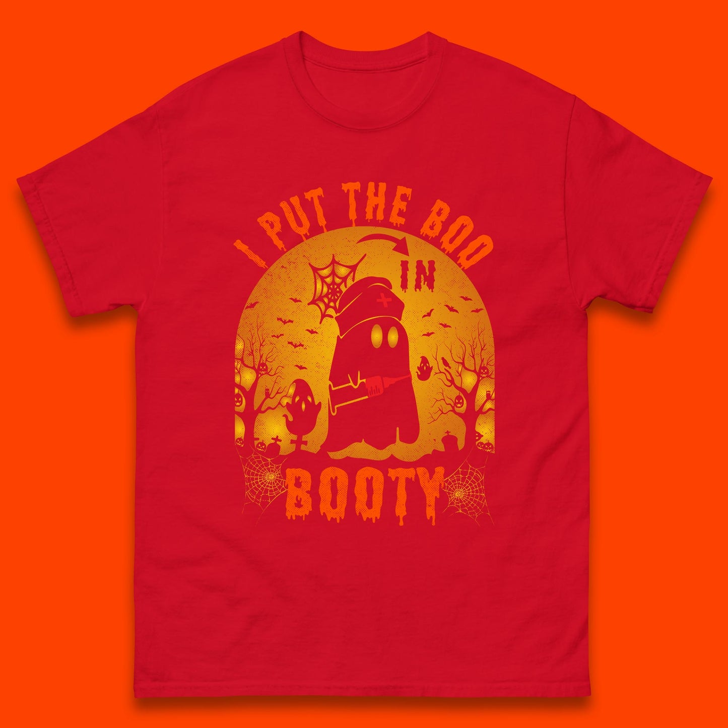 I Put The Boo In Booty Nurse Ghost Syringe Funny Halloween Nursing Boo Ghost Costume Mens Tee Top