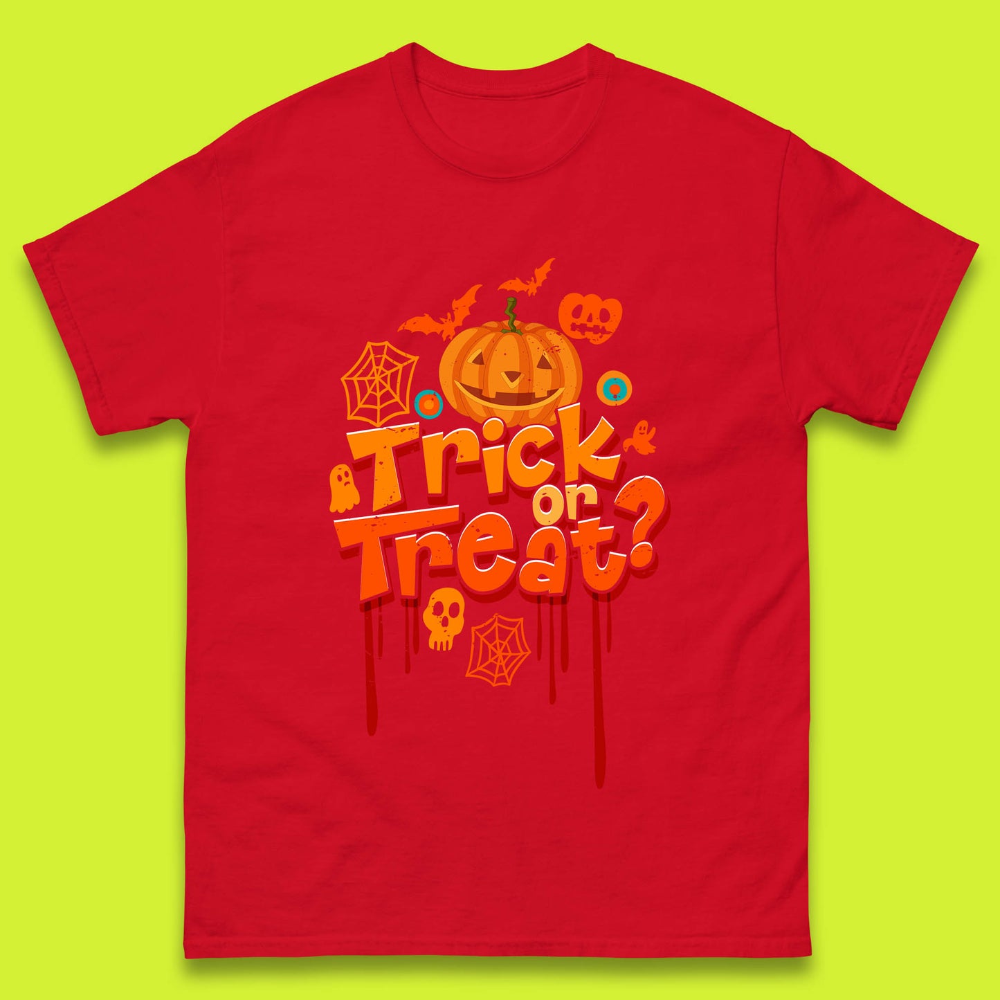 Trick Or Treat Halloween Pumpkin Blood Dripping Horror Scary Spooky Season Mens Tee Top