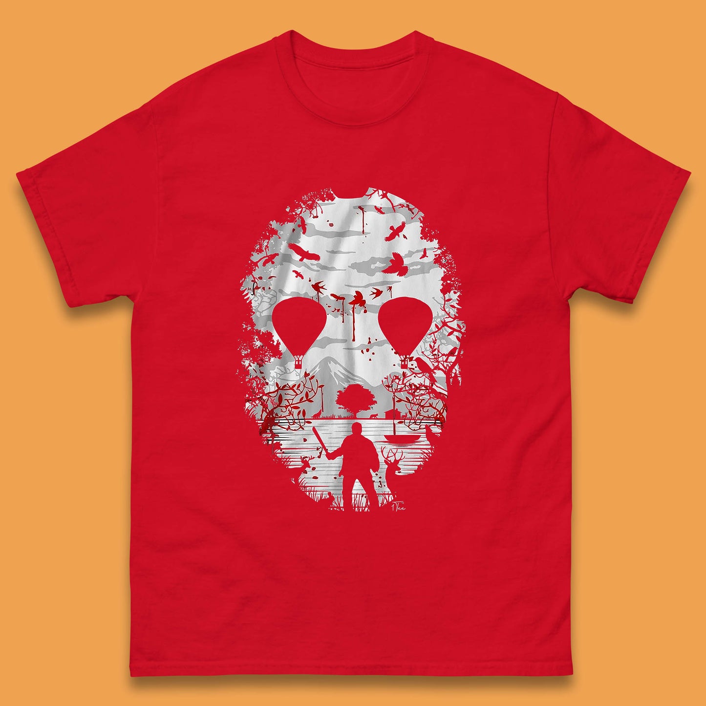 Crystal Lake Jason Voorhees Face Mask Halloween Friday The 13th Horror Movie Mens Tee Top