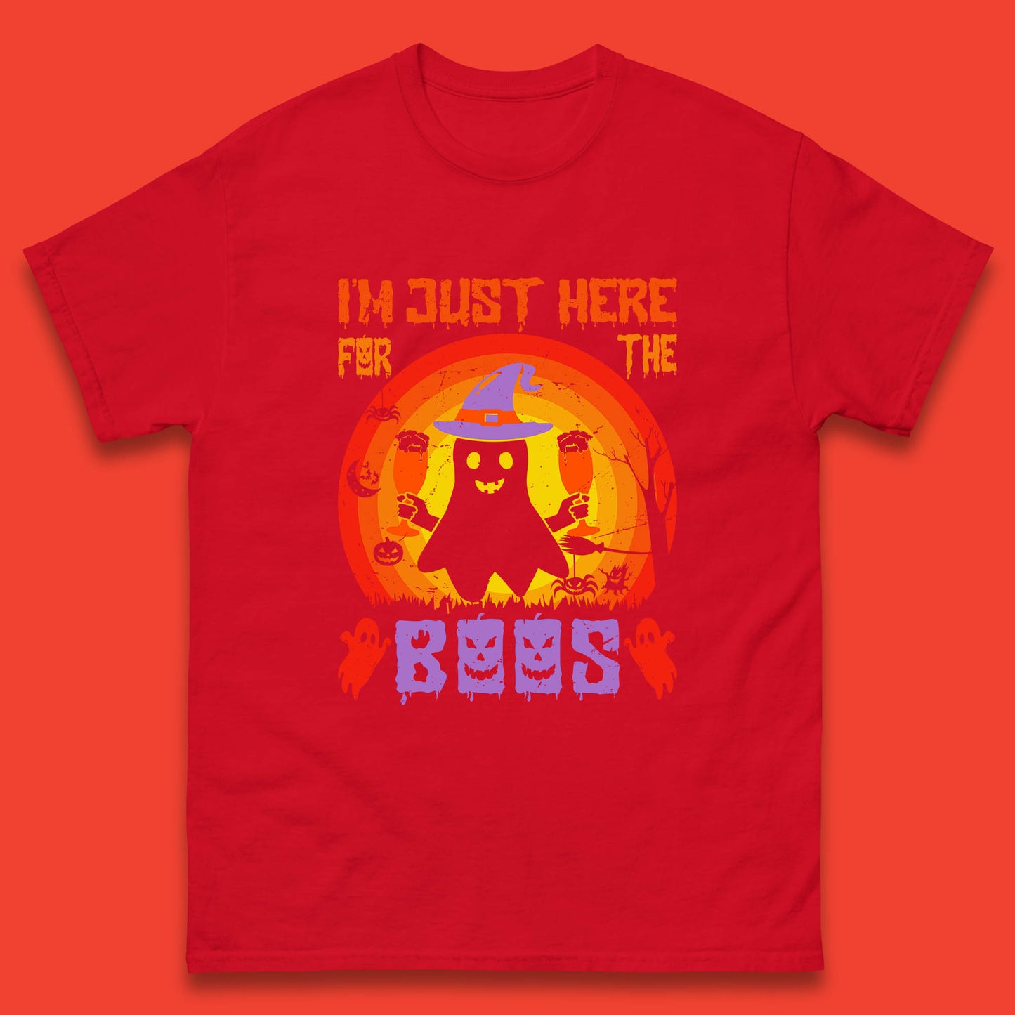 I'm Just Here For The Boos Halloween Boo Ghost Witch Hat Horror Scary Mens Tee Top