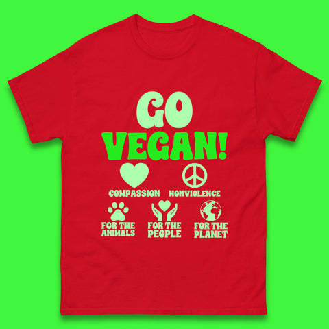Go Vegan Compassion Nonviolence For The Animals For The People For The Planet Mens Tee Top