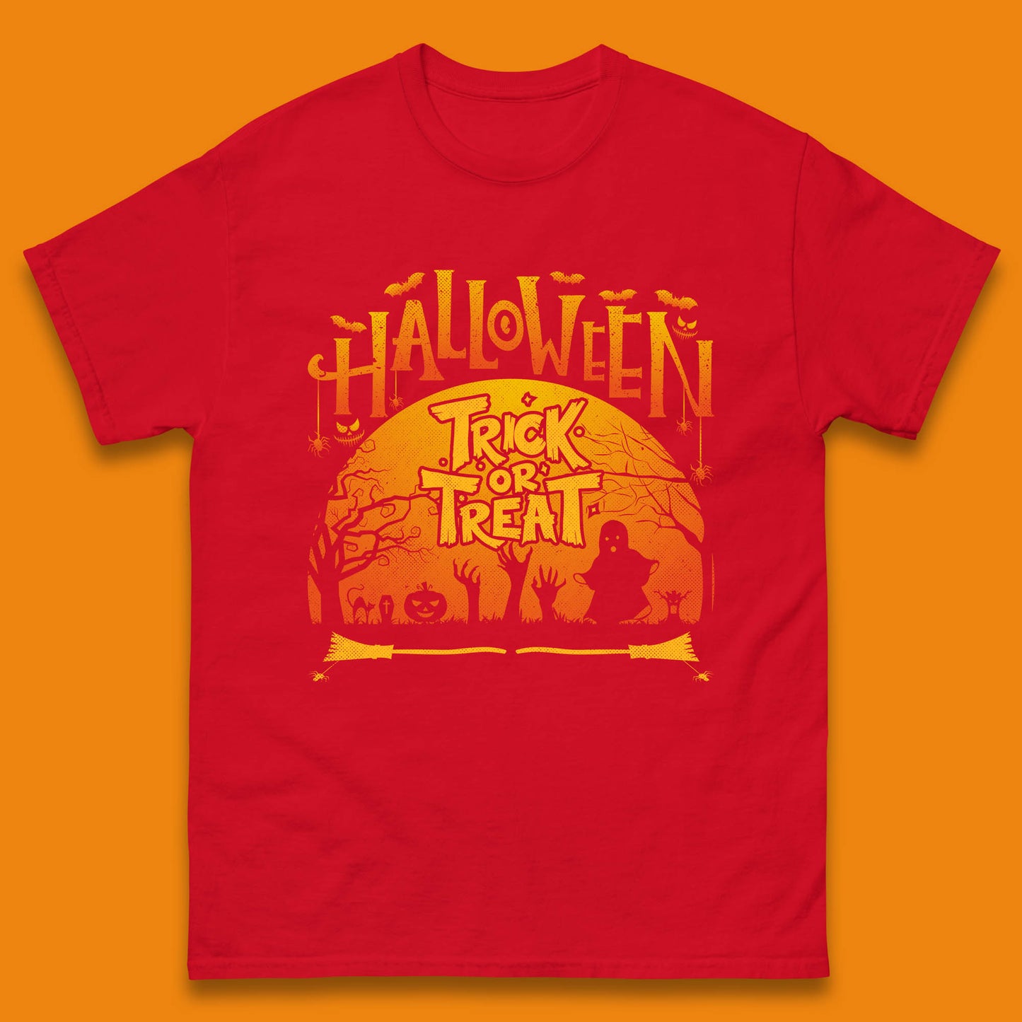 Halloween Trick Or Treat Horror Boo Ghost Creepy Zombie Hands Out Of Graveyard Mens Tee Top