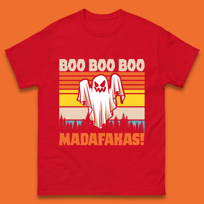 Ghost Say Boo Boo Boo Madafakas Halloween Vintage Horror Scary Boo Ghost Mens Tee Top