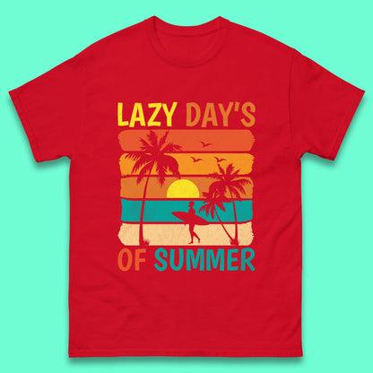 Lazy Days Of Summer Vintage Retro Sunset Surfer Beach Palm Trees Mens Tee Top
