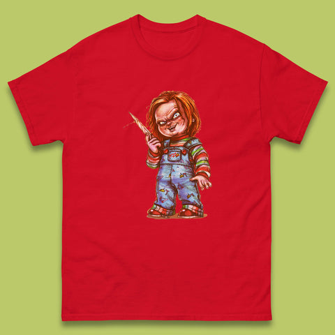 The Horror Movie Character Chucky With Knife Serial Killer Halloween Horror Movie Inspired Chucky Mens Tee Top