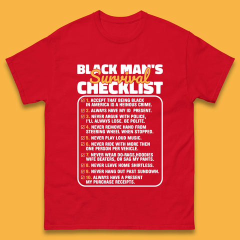 Black Man's Survival Checklist Black Lives Matter Black History Freedom Mens Tee Top