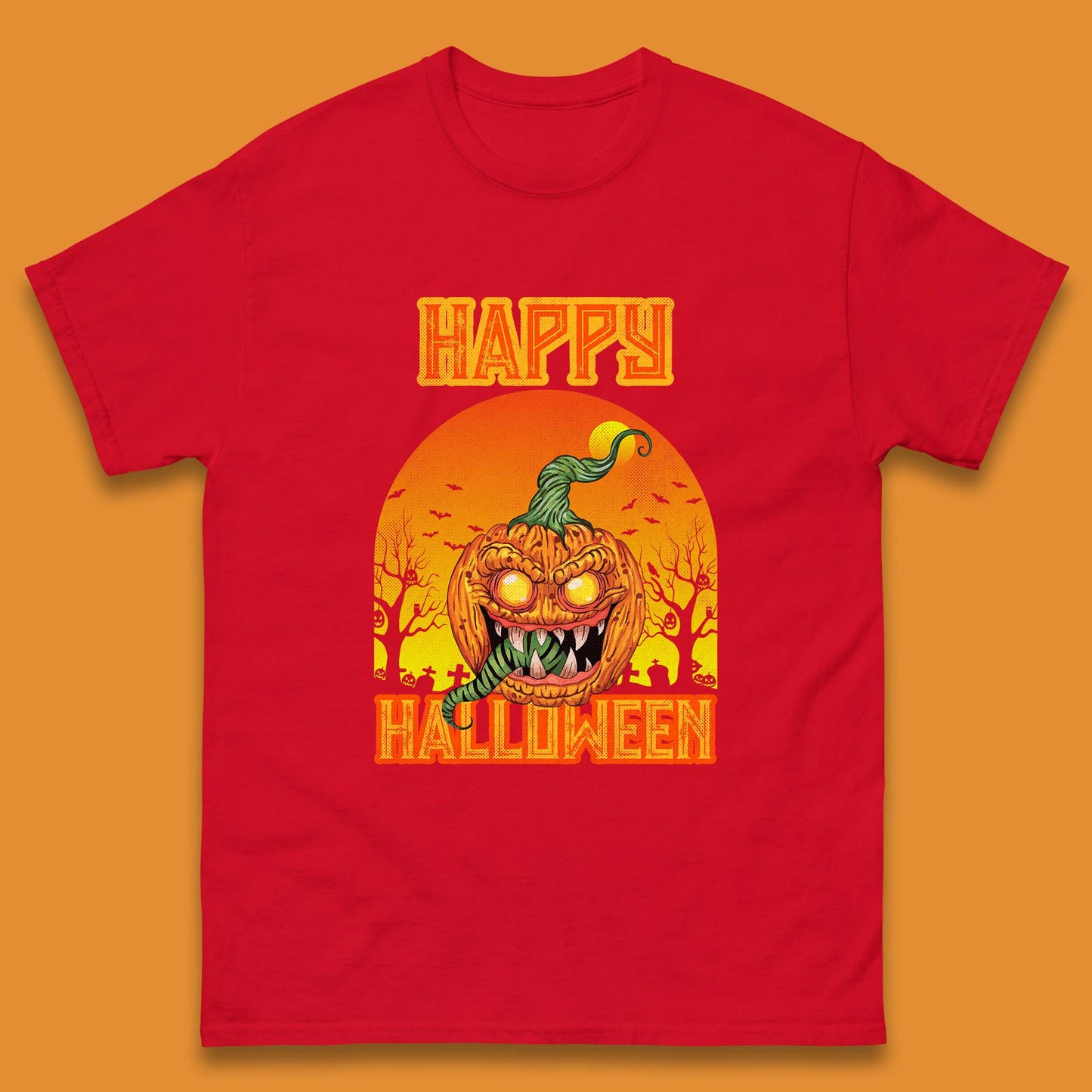 Happy Halloween Zombie Monster Pumpkin Jack-o-lantern Spooky Season Mens Tee Top