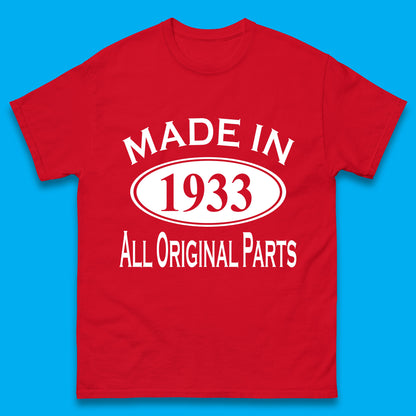 Made In 1933 All Original Parts Vintage Retro 90th Birthday Funny 90 Years Old Birthday Gift Mens Tee Top