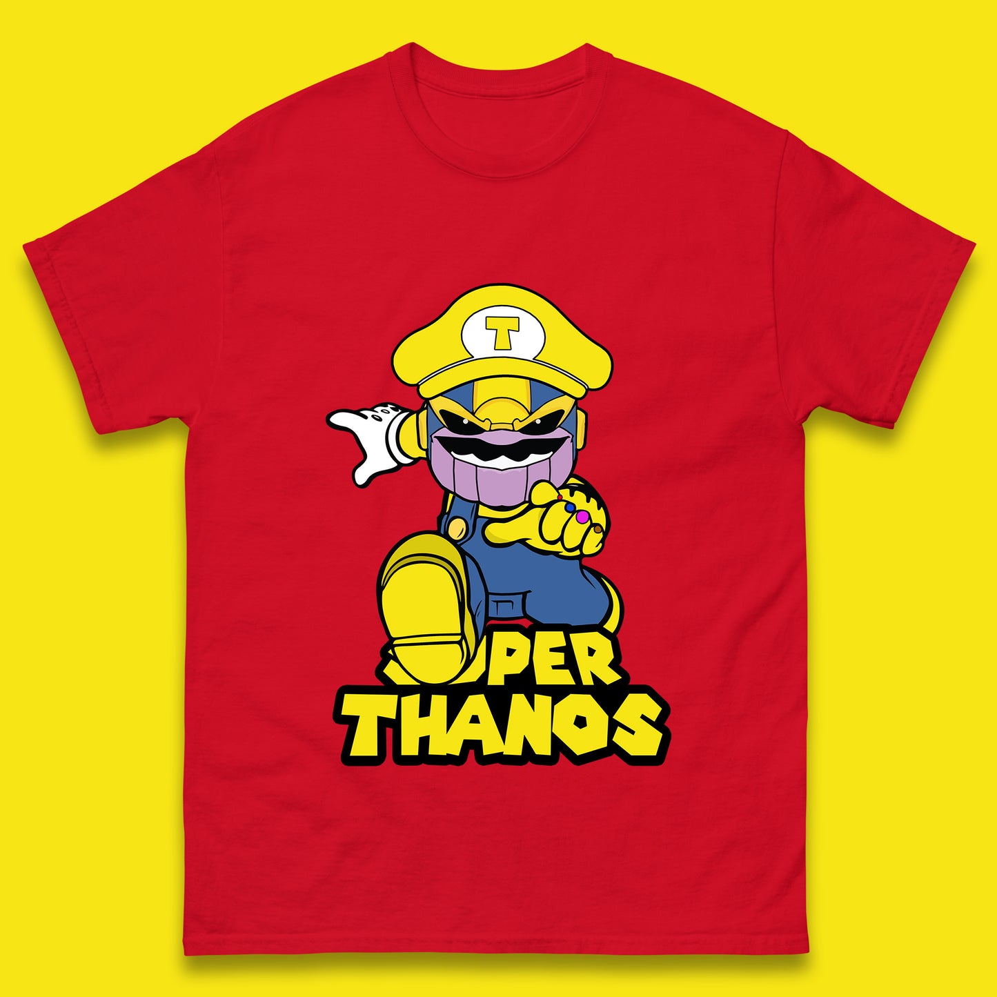 Super Thanos Marvel Infinity Gauntlet Super Mario Spoof Marvel Nintendo Game Series Wario Thanos Fictional Character Mens Tee Top