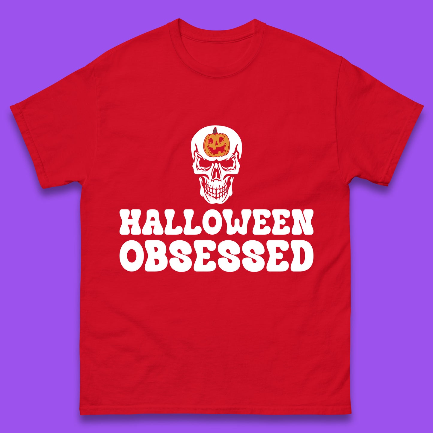 Skull Pumpkin Halloween Obsessed Funny Pumpkin Obsessed Party Spooky Season Mens Tee Top